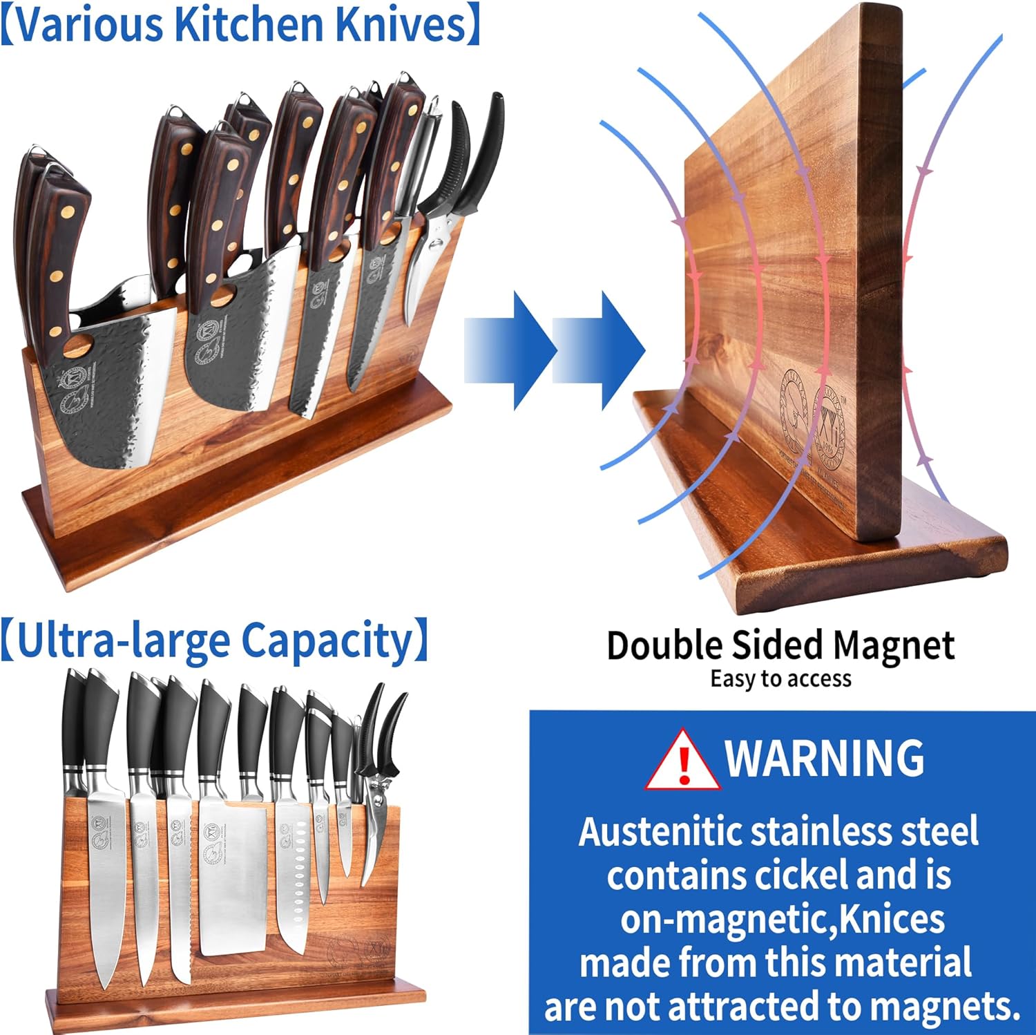 XYJ 10 Pieces Knives Set With Magnetic Knife Block, Bag, Kitchen Knife Set, High Carbon Steel, Full Tang, Black