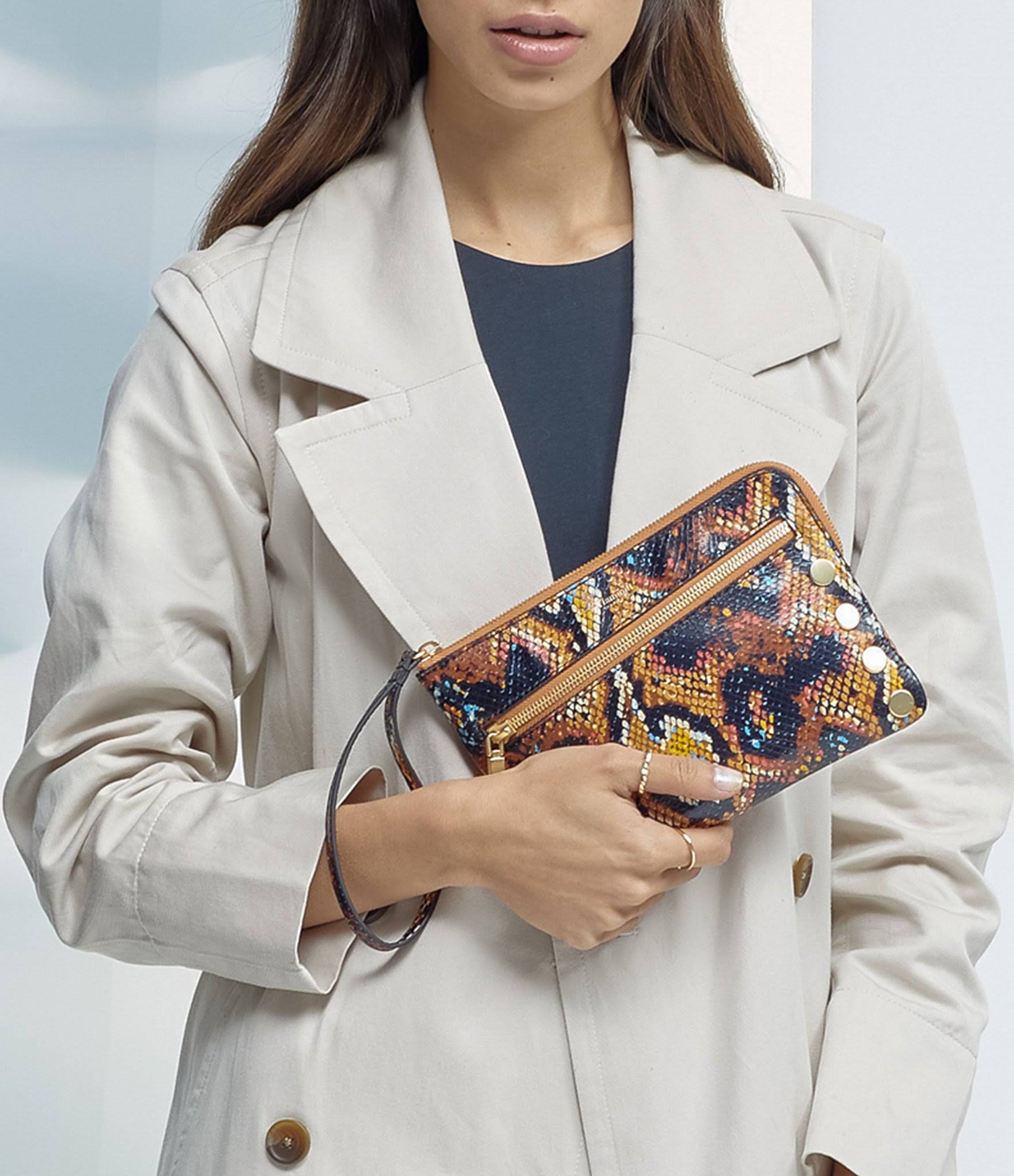 Hammitt Nash Botanical Snake Brushed Gold Small Clutch