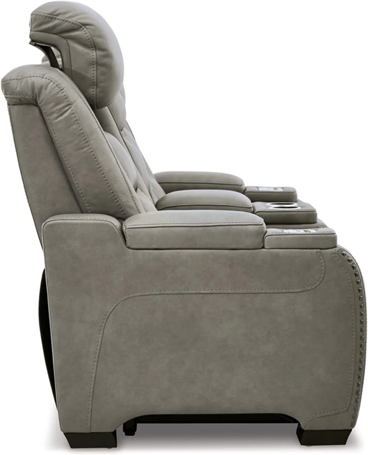 Signature Design by Ashley The Man-Den Leather Power Reclining Loveseat in Gray
