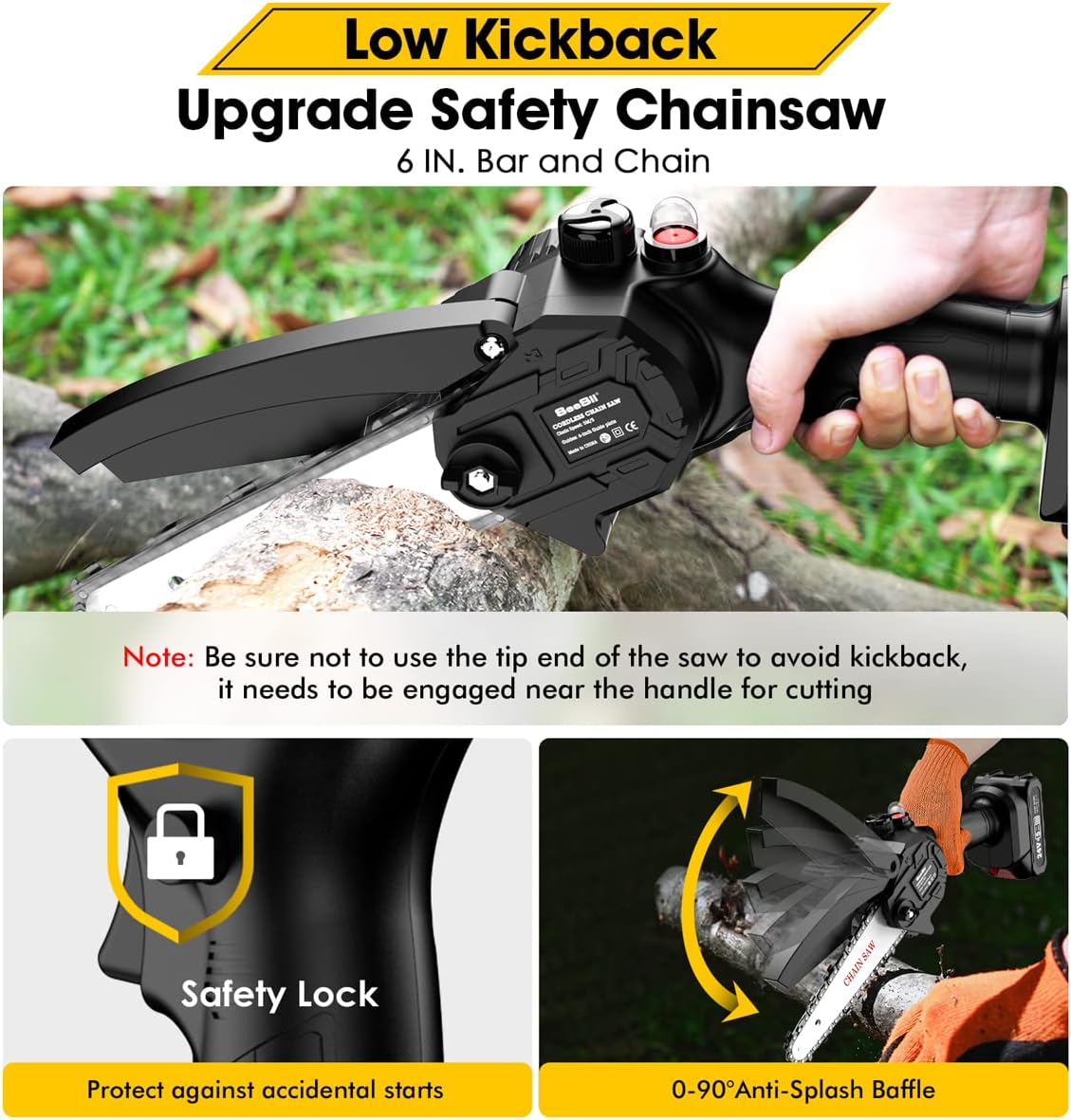 6-inch Mini ChainSaw, SeeSii Cordless Chainsaw with 2x 2.0Ah Batteries Auto-oil System One-Handed Electric Chain Saw Electric Pruning Chainsaw for Wood Cutting Garden Logging Trimming Branch
