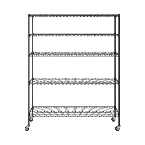 Seville Classics UltraDurable Heavy Duty NSF Solid Steel Wire Rack Storage Unit, Organizer for Garage, Warehouse, Office, Restaurant, Classroom, Kitchen, Black, 5-Tier Shelving, 36" W x 18" D