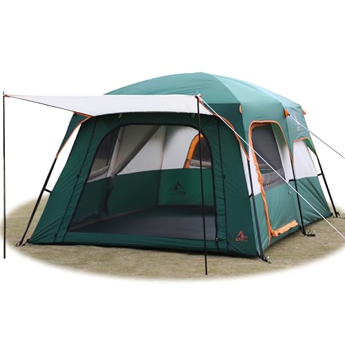 KTT Extra Large Tent 10-12-14 Person(Style-B),Family Cabin Tents,2 Rooms,3 Doors and 3 Windows with Mesh,Straight Wall,Waterproof,Double Layer,Big Tent for Outdoor,Picnic,Camping,Family Gathering