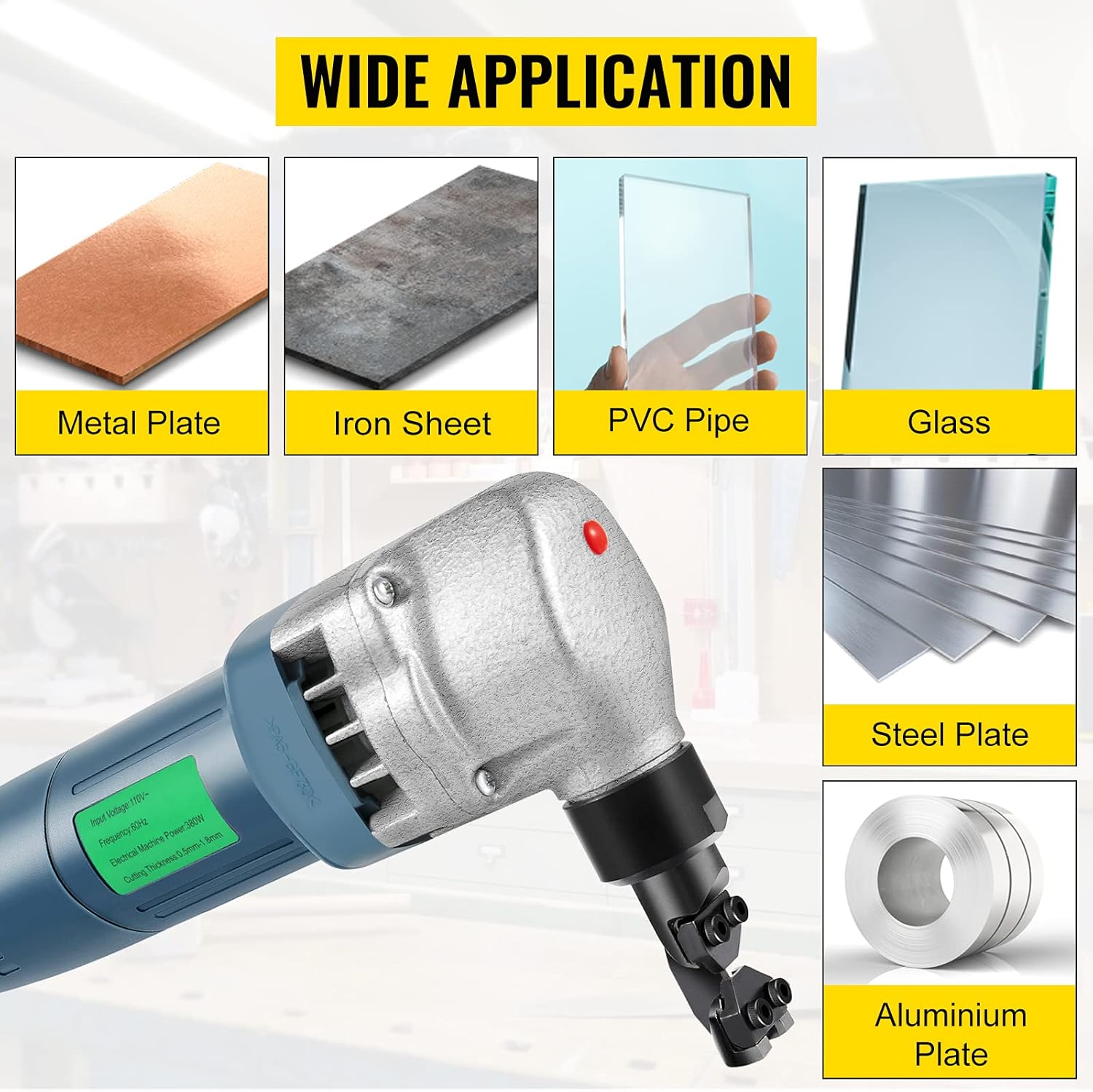 VEVOR Sheet Metal Nibbler 380W, Electric Metal Nibbler 1800RPM High Speed Rotor 0.07in/1.8mm, Metal Nibbler Cutter w Replaced Blades Storage Case for Cutting Stainless Steel, Aluminium, Plastic