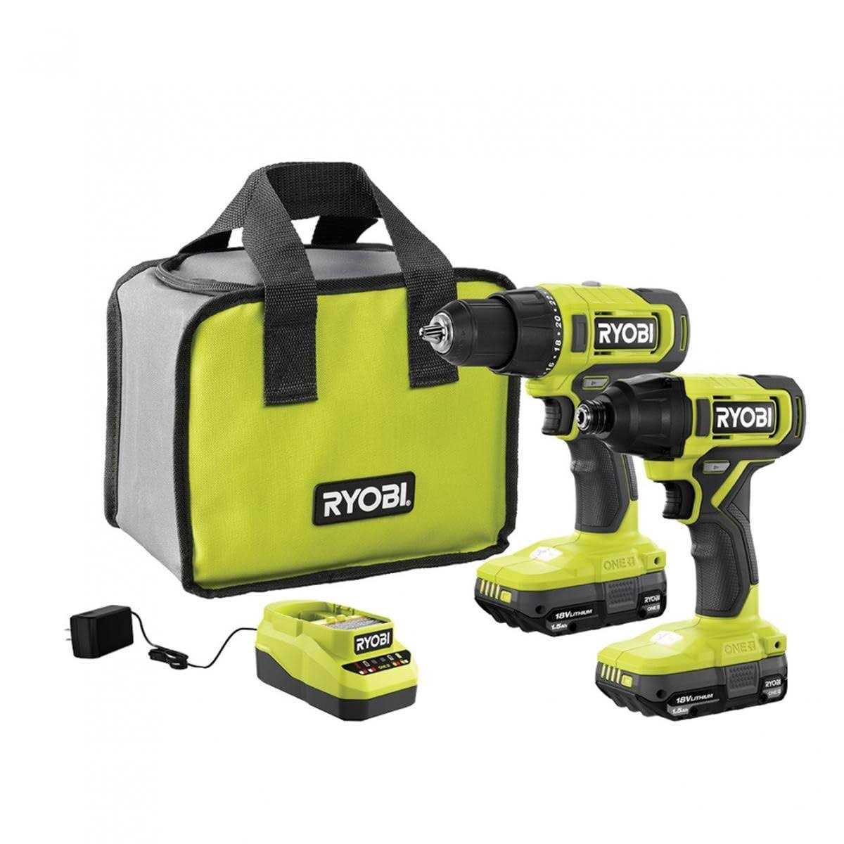 Ryobi ONE+ 18V Cordless 2-Tool Combo Kit with Drill/Driver, Impact Driver, 1.5 Ah Batteries, and Charger - Shop Hardware Tools Online Store