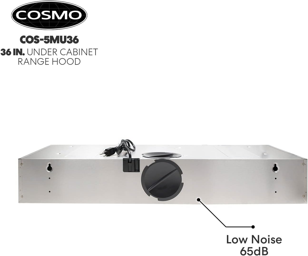 Cosmo COS-5MU36 36 in. Under Cabinet Range Hood Ductless Convertible Duct, Slim Kitchen Stove Vent with 3 Speed Exhaust Fan, Reusable Filter and LED Lights in Stainless Steel, 36 inch