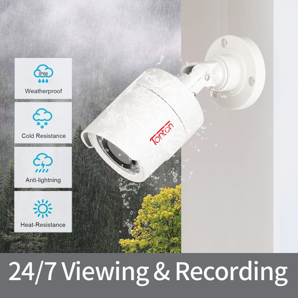 Tonton 5MP Lite 8 Channel Security Camera System,8CH H.265+ Hybrid DVR with 2TB HDD and 8PCS 2.0MP Weatherproof CCTV Bullet Cameras,Easy Remote Viewing,Motion Detection,Powered by Hikvision