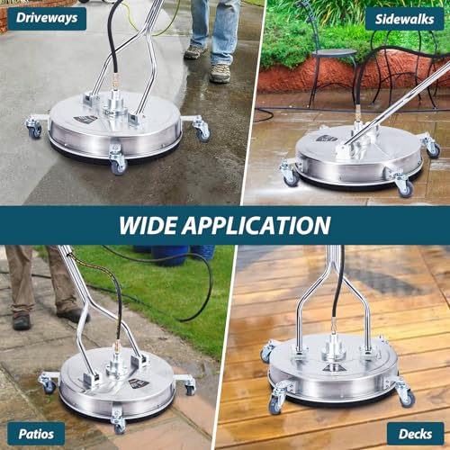 Towallmark 24" Pressure Washer Surface Cleaner with Dual Handle, 4 Wheels, 3/8" Quick Connect, 2 Replacement Nozzles, Stainless Steel Power Washer Surface Cleaner for Driveway Sidewalk Patio 4000 PSI