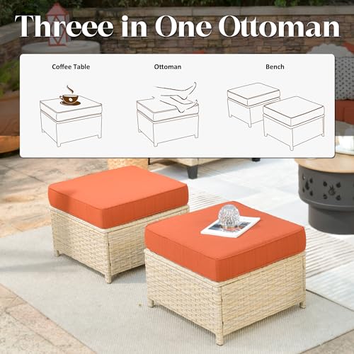 Wicker Patio Furniture Set,8 Pieces Modern Outdoor Conversation Set Sectional Sofa with Cushion and Ottomans for Garden, Poolside, Backyard