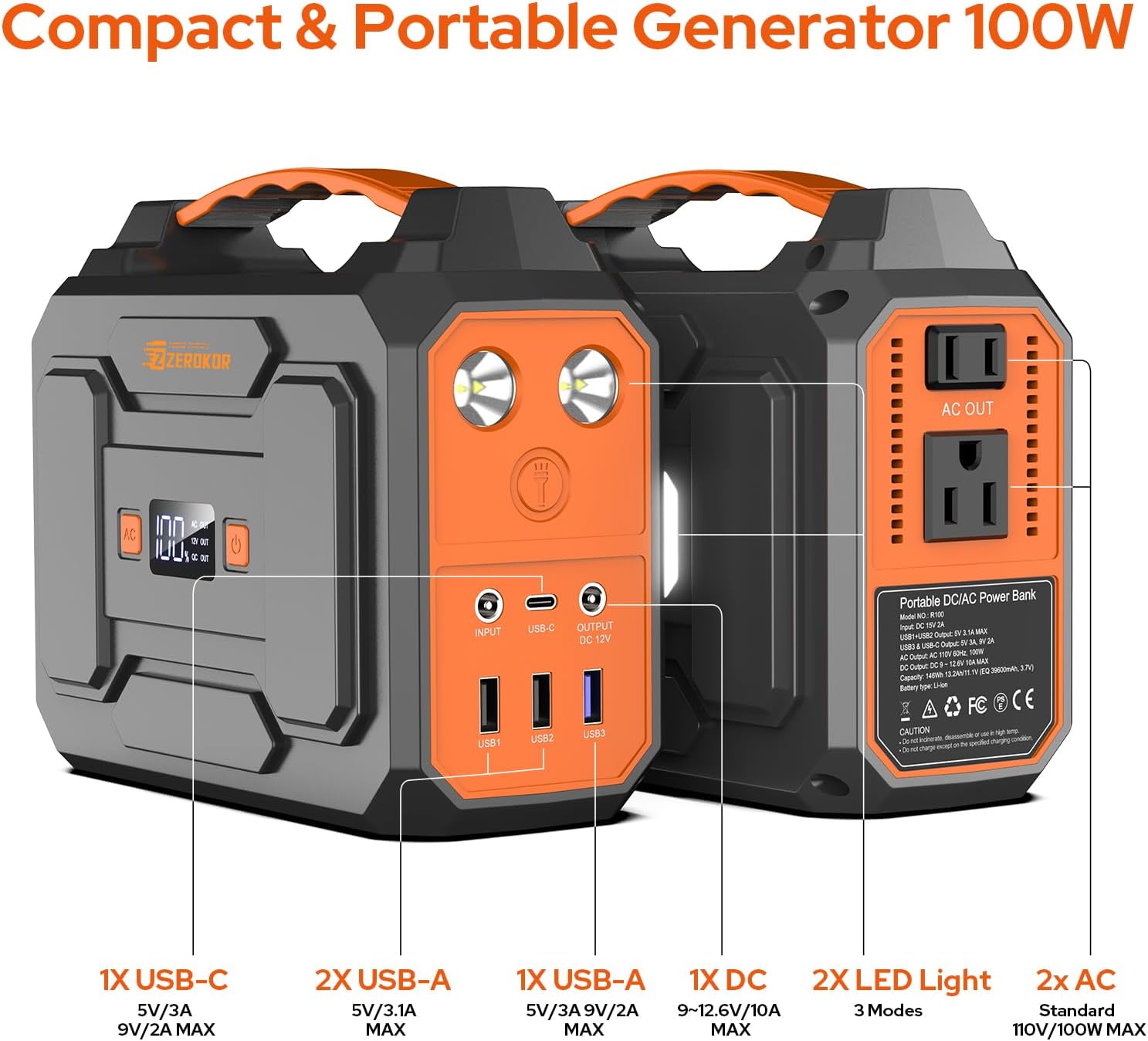 100W Portable Outdoor Solar Powered Power Bank Generator with Foldable 40W Solar Panel, 65W 110V Solar Power Station with DC AC Outlet for Home Use RV Camping Adventure