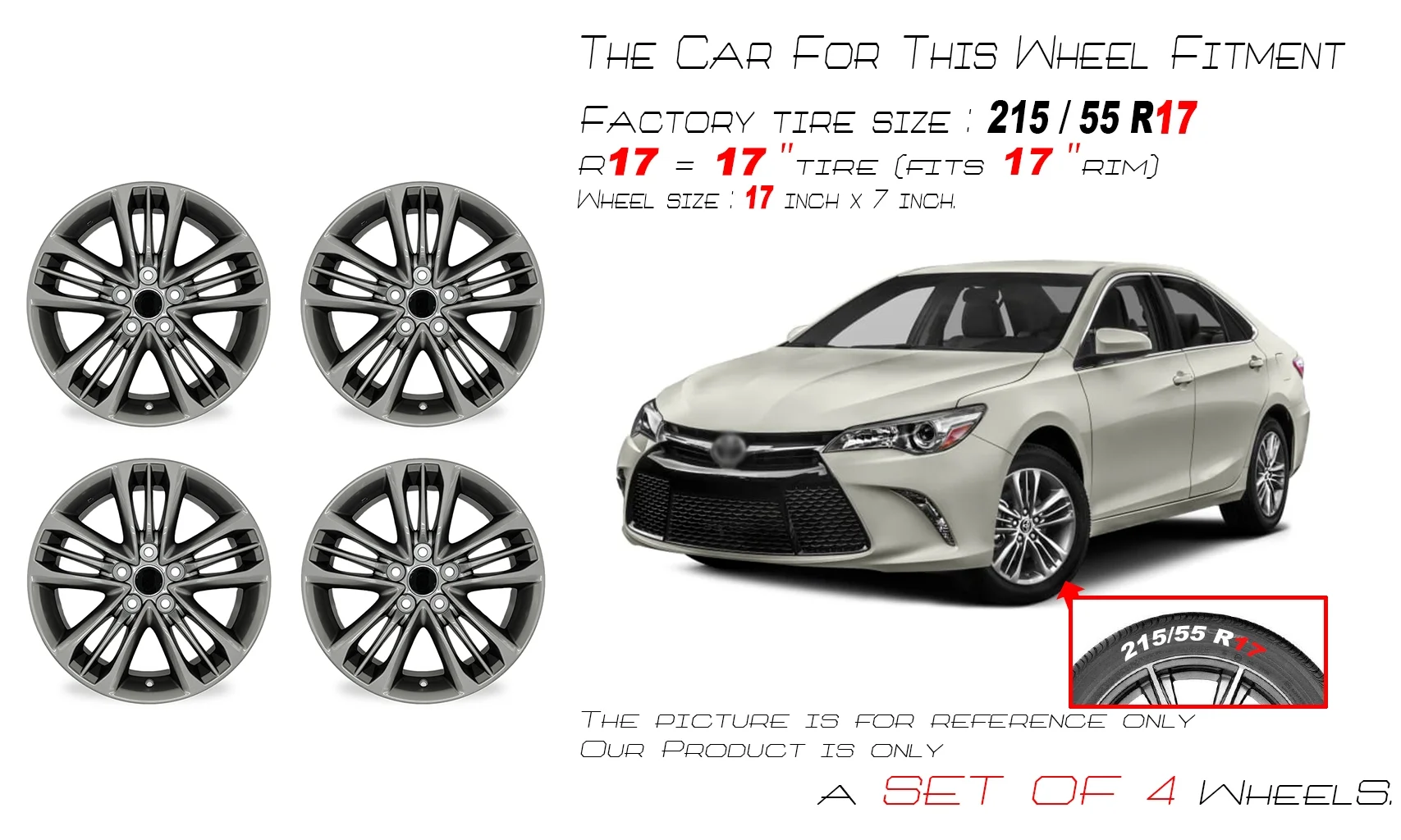 17" SET OF 4 NEW 17" 17x7 15 spoke Alloy Wheels For TOYOTA CAMRY 2015-2017 GREY OEM Quality Replacement Rim