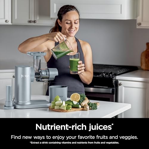 Ninja NeverClog Cold Press Juicer, Powerful Slow Juicer with Total Pulp Control, Countertop, Electric, 2 Pulp Functions, Dishwasher Safe, 2nd Generation, Charcoal, JC151