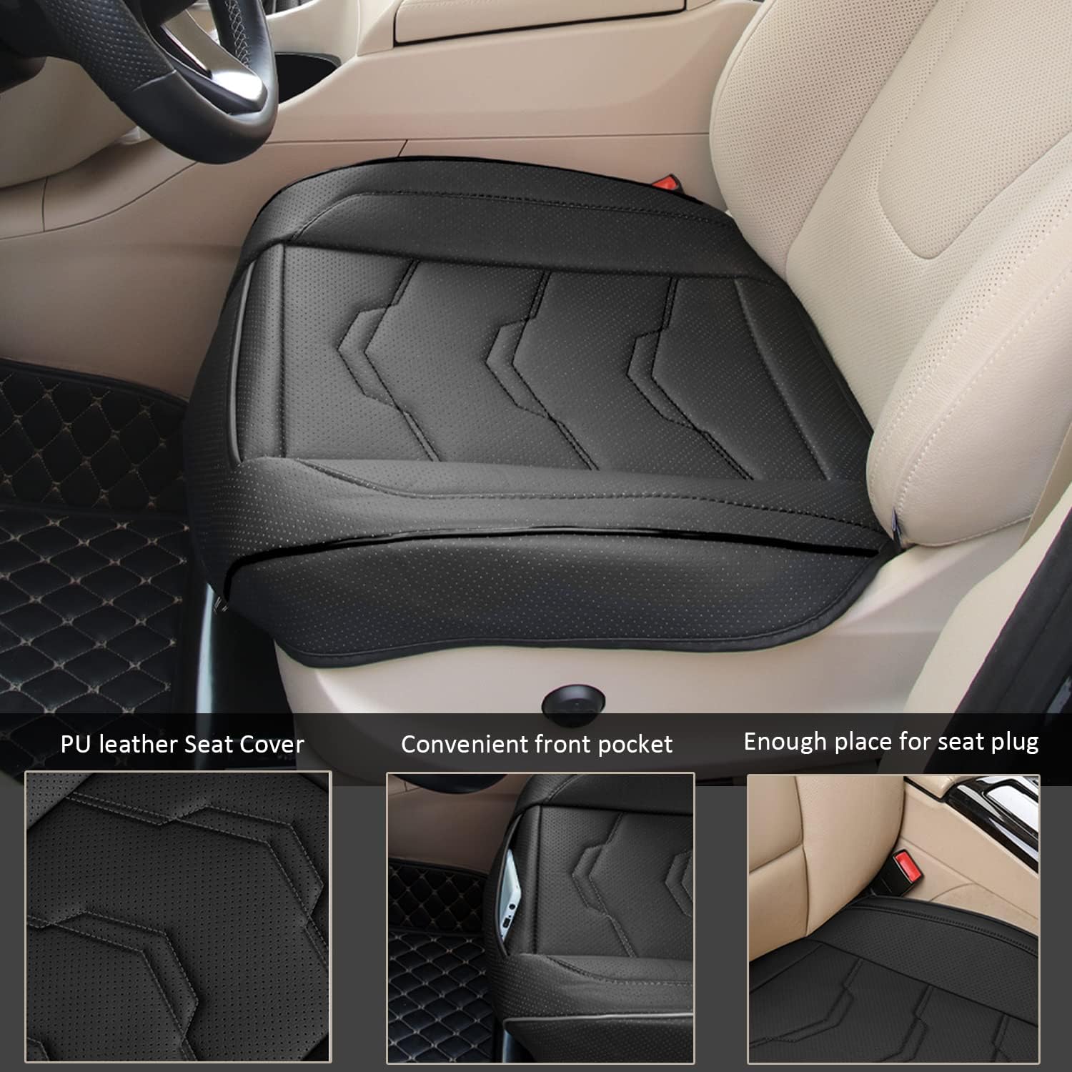 GREENSINDOOR Front Car Seat Bottom Cover, Car Seat Bottom Covers Protector, Front Seat Cover PU Leather 1pc