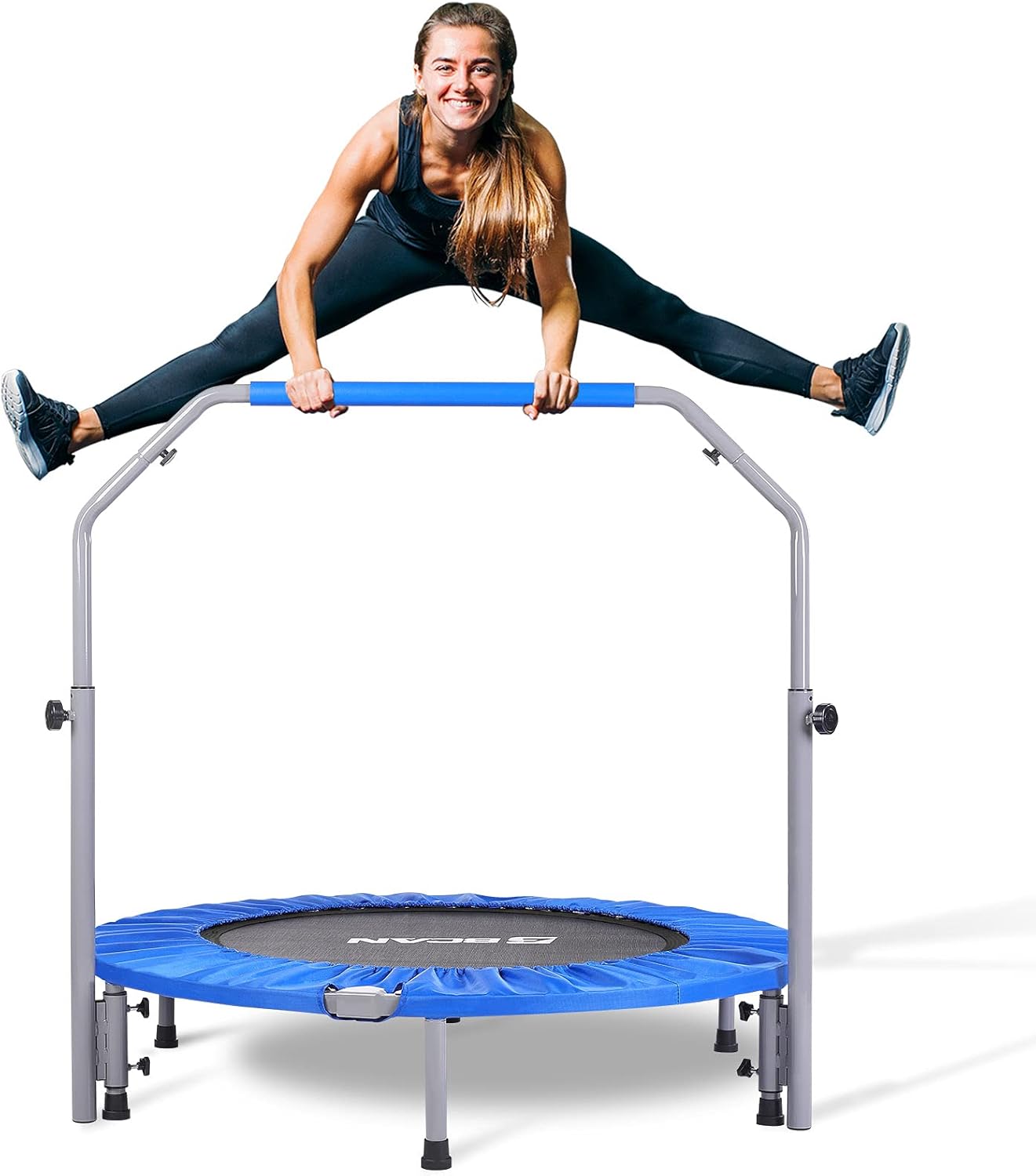 BCAN 40/48 Foldable Mini Trampoline, Fitness Rebounder with Adjustable Foam Handle, Exercise Trampoline for Adults Indoor/Garden Workout Max Load 330lbs/440lbs