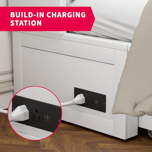 MUZZ Murphy Bed Queen with Foldable Mattress,Modern Cabinet Bed with Storage Drawer & USB Charging Station, Solid Wood Cube Cabinet Bed for Bedroom,Guest Room(Grey)