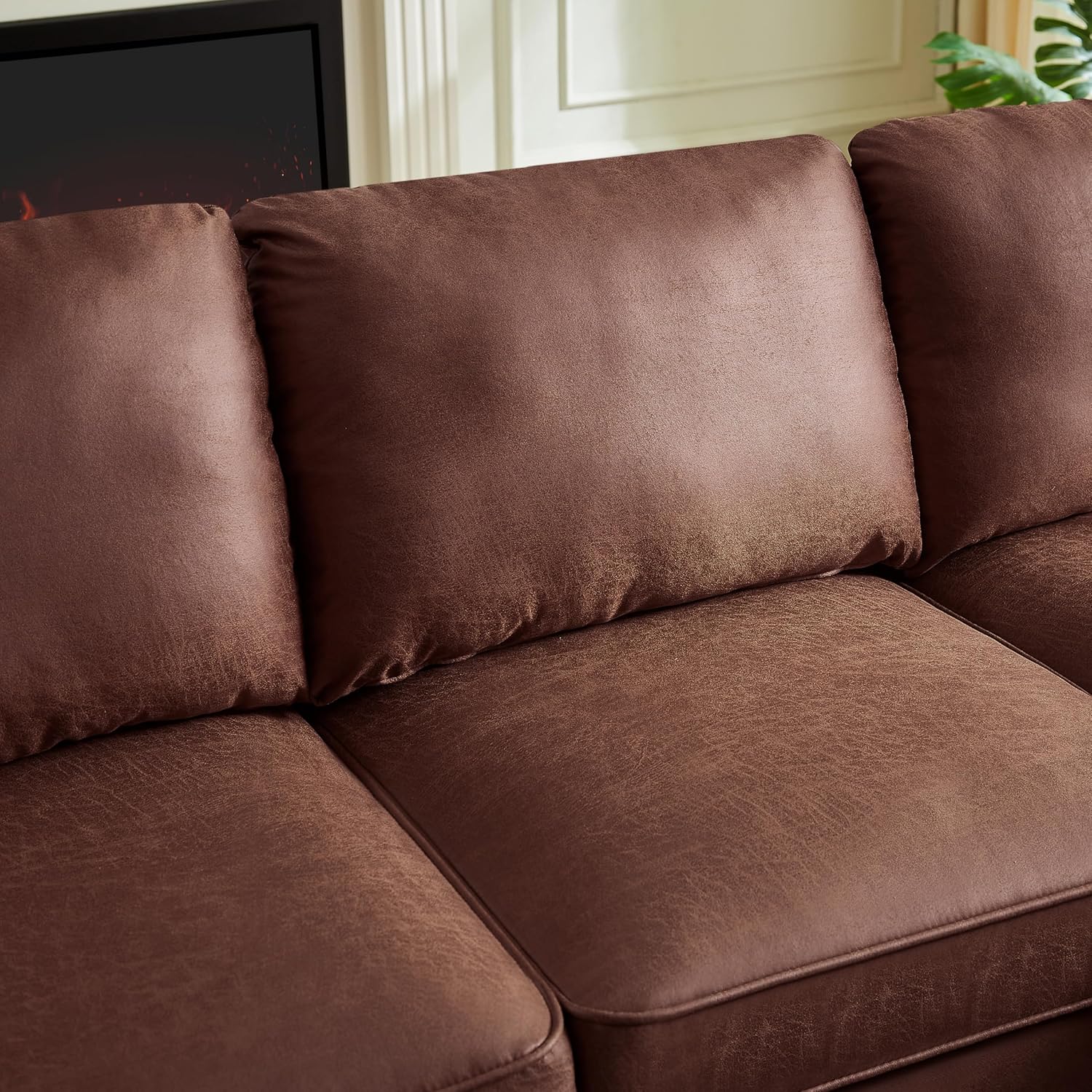 82.2" Mid Century Suede Leather Sofa with Right Chaise Lounge, 3 Seater Modern L-Shaped Couch w/Nail Armrests and Comfy Cushions, Deep Seat Corner Sectional for Living Room Bedroom Apartment