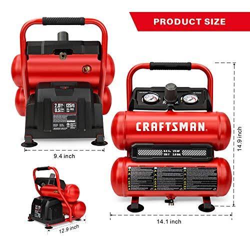 Craftsman 2 Gal Twin Stack Portable Air Compressor 125 PSI 0.3 HP