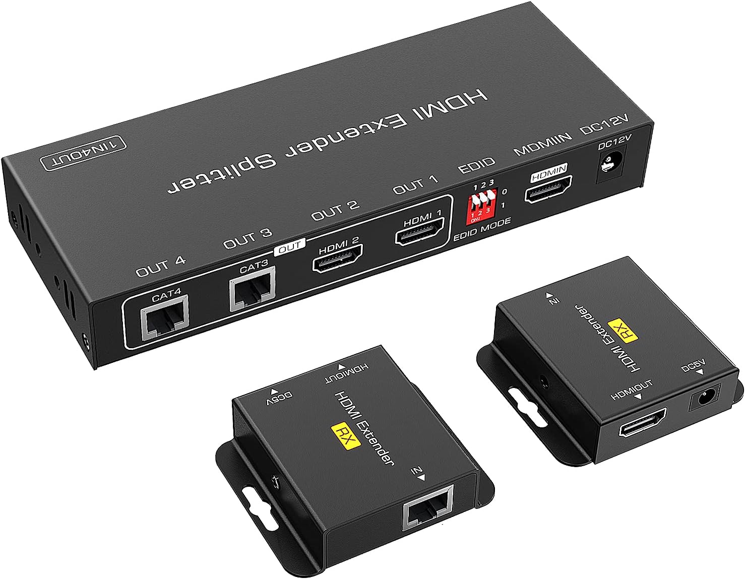 HDMI Extender Splitter 1x2 - CJX 165ft/50m HDMI Extender 1 in 2 Out Over Cat5e/Cat6/7 with 2 Loop-Out Local Display Repeater Balun Ethernet Sender Transmitter Receiver Support 1080P@60HZ 3D EDID POC
