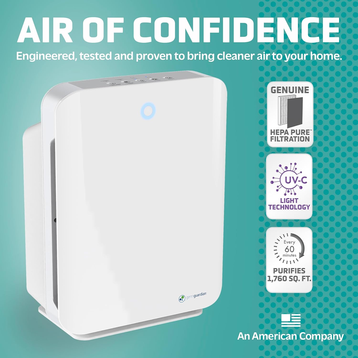 GermGuardian Air Purifier with HEPA 13 Filter, Removes 99.97% of Pollutants, Large Room up to 1760 Sq. Foot Room in 1 Hr, UV-C Light Helps Reduce Germs, Zero Ozone Verified, 21", White, AC5900WCA
