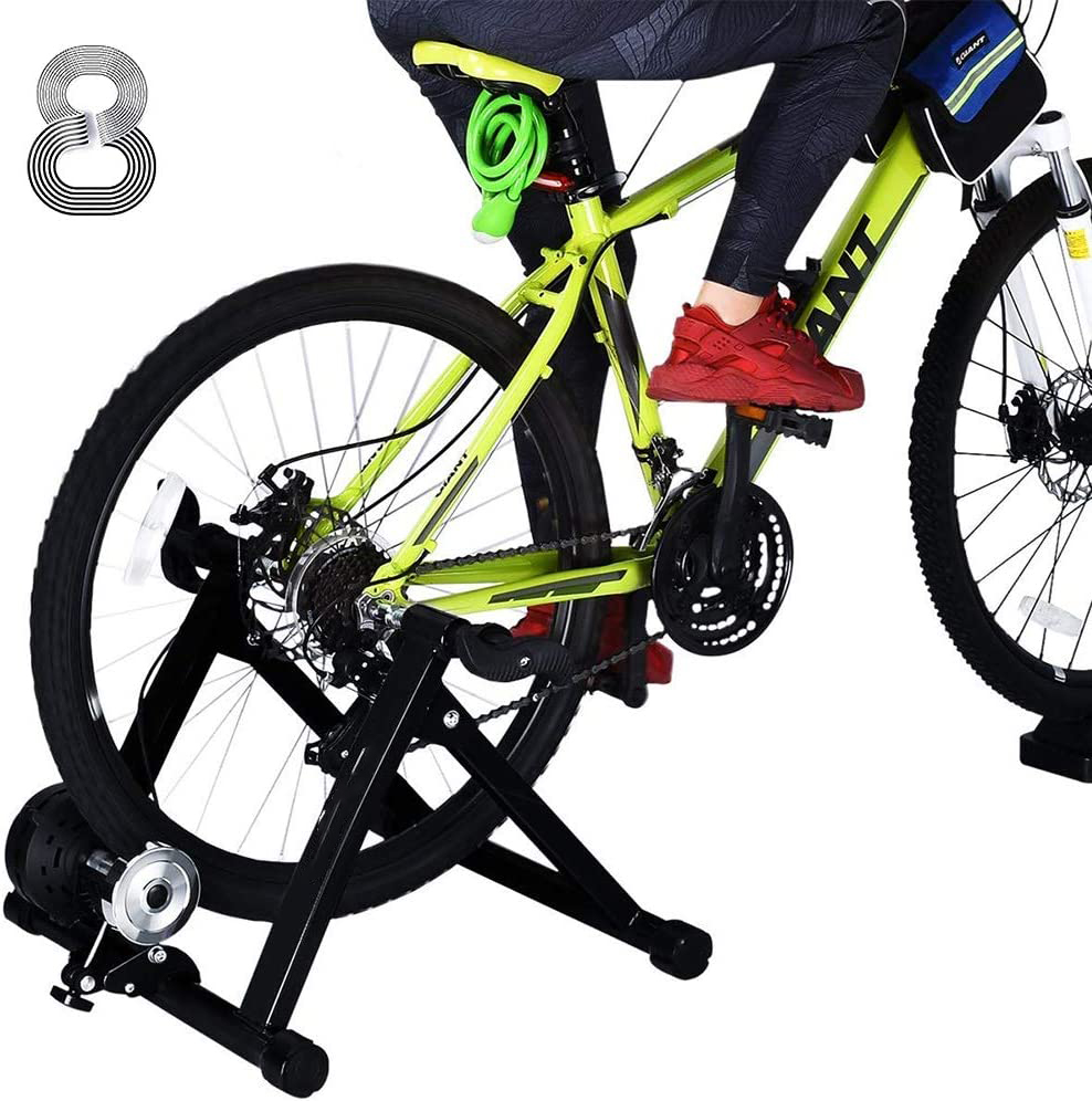 Bike Trainer Stand for 26"-28" Mountain & 700C Road Bikes, Indoor Stationary Bicycle Exercise w Quiet Noise Reduction / Wider 8 Levels Resistance