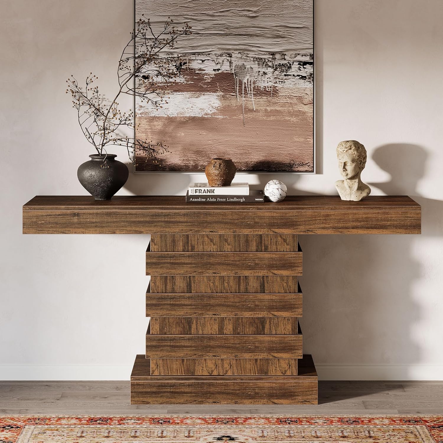 Tribesigns 63-Inch Long Console Table, Unique Farmhouse Narrow Entryway Table, Wooden Entrance Hallway Foyer Accent Table, Sofa Table for Living Room, Rustic Brown