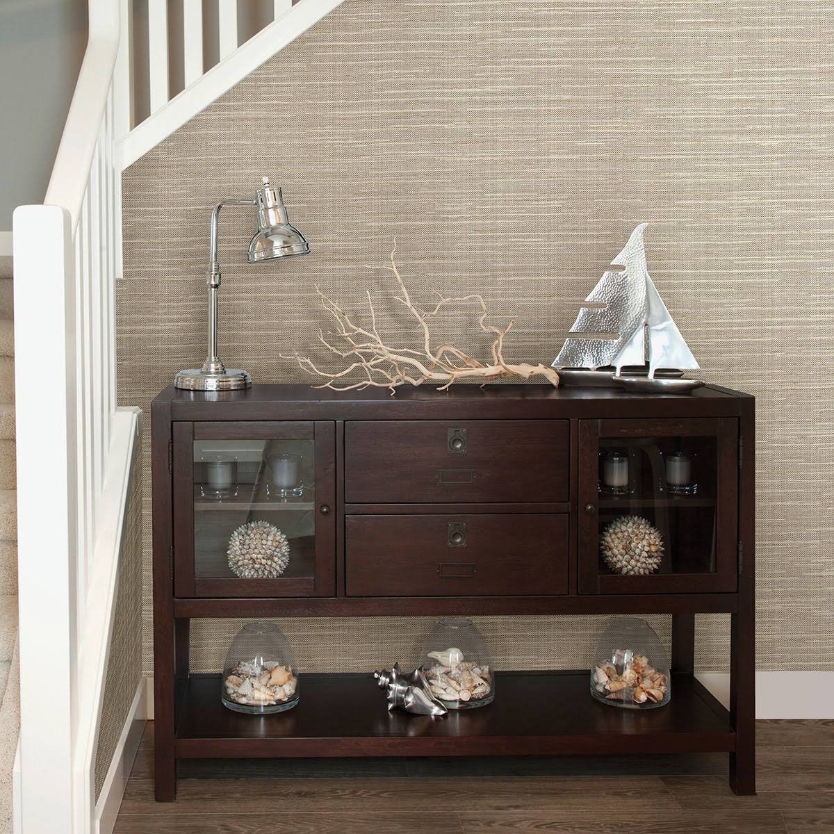 Warner Textures Bay Ridge Beige Faux Grasscloth Wallpaper