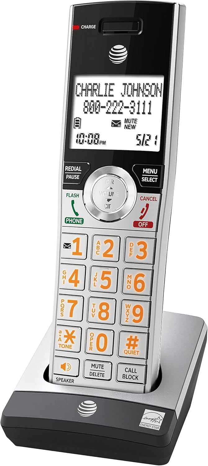 AT&T CL84107 DECT 6.0 Expandable Corded/Cordless Phone with Smart Call Blocker, Black/Silver with 1 Handset