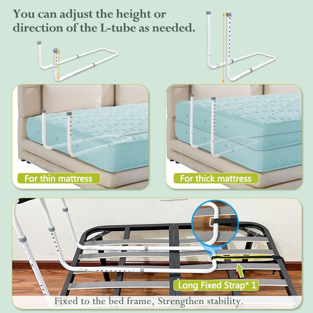 Bed Steps for High Beds for Adults Step Stool with Handle for Elderly 2-in-1 Bedside Guard Rails Bed Cane for Seniors Medical Safety Railing Stop Falling Out of Bed Assistance (21.6" Stool)