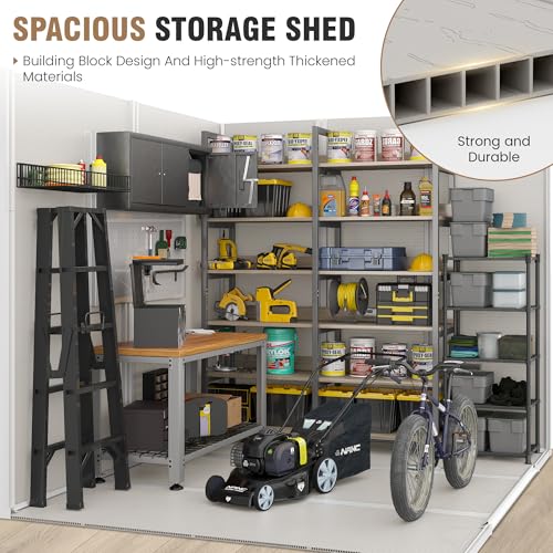 Outdoor Storage Shed, 6x6 FT Resin Shed with Floor and Lockable Door, Window, Vents, Tool Sheds and Outdoor Storage for Bike, Garden Accessories, Tools, Waterproof (Grey & White)