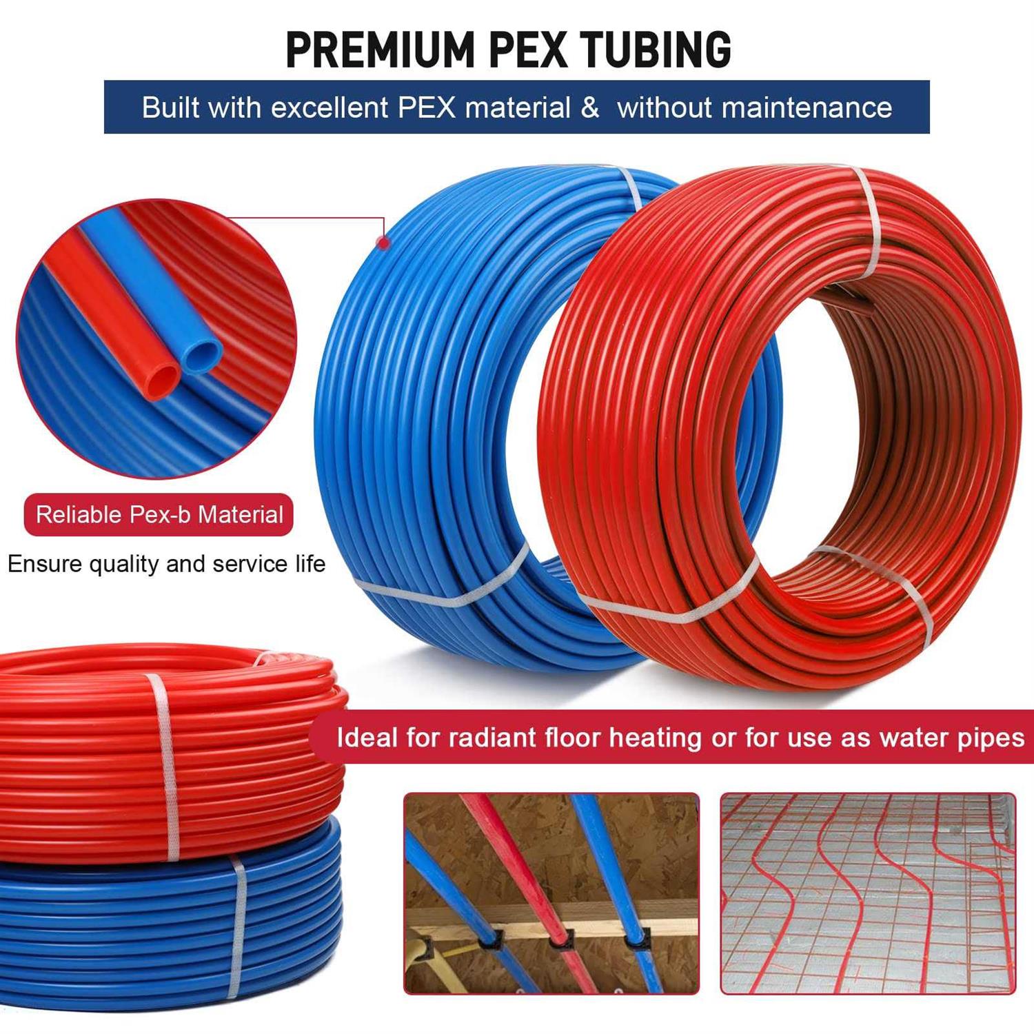 PEX Pipe 1/2 Inch 100ft 2 Rolls PEX Tubing EVOH PEX-B Pipe Non Oxygen Barrier Durable Leakage-Proof Flexible For Residential Water Lines In Homes
