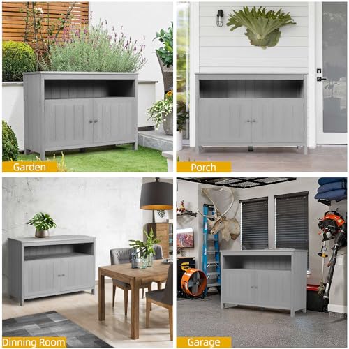 DWVO Poly Lumber Outdoor Sideboard, Patio Bar Table with Storage and Shelves, Weather Resistant Storage Cabinet for Outdoor, Pool and Garden - Espresso