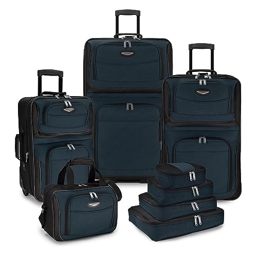 Travel Select Amsterdam 4-Piece Softside Expandable Luggage Set, Lightweight 2-Wheel Upright Suitcases, Travel Tote, Packing Cubes, Gray