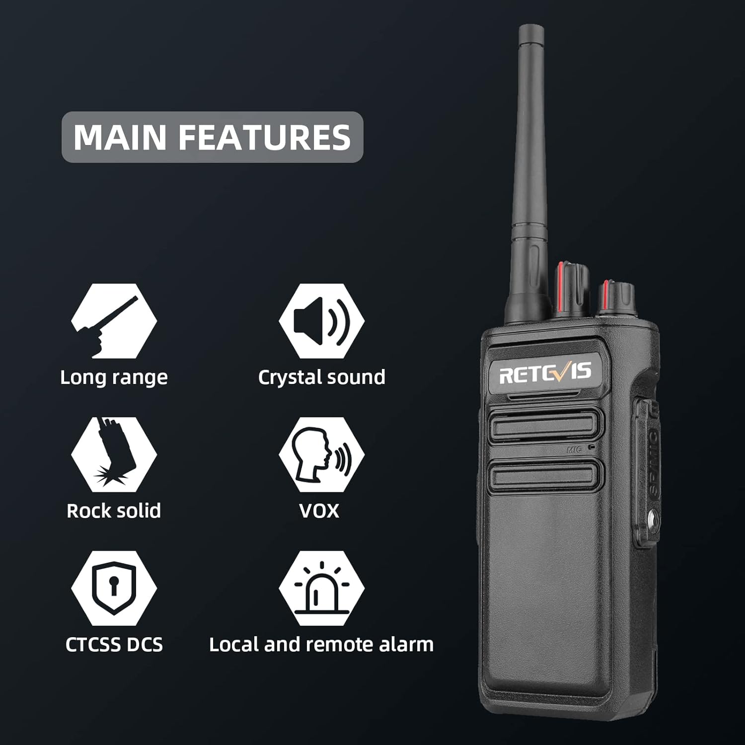 Retevis RB23 Two Way Radios Long Range 5 Watt,IP67 Waterproof Walkie Talkies,Emergency Alarm,2 Way Radio with Shoulder Mic for Farm,Warehouse(4 Pack)