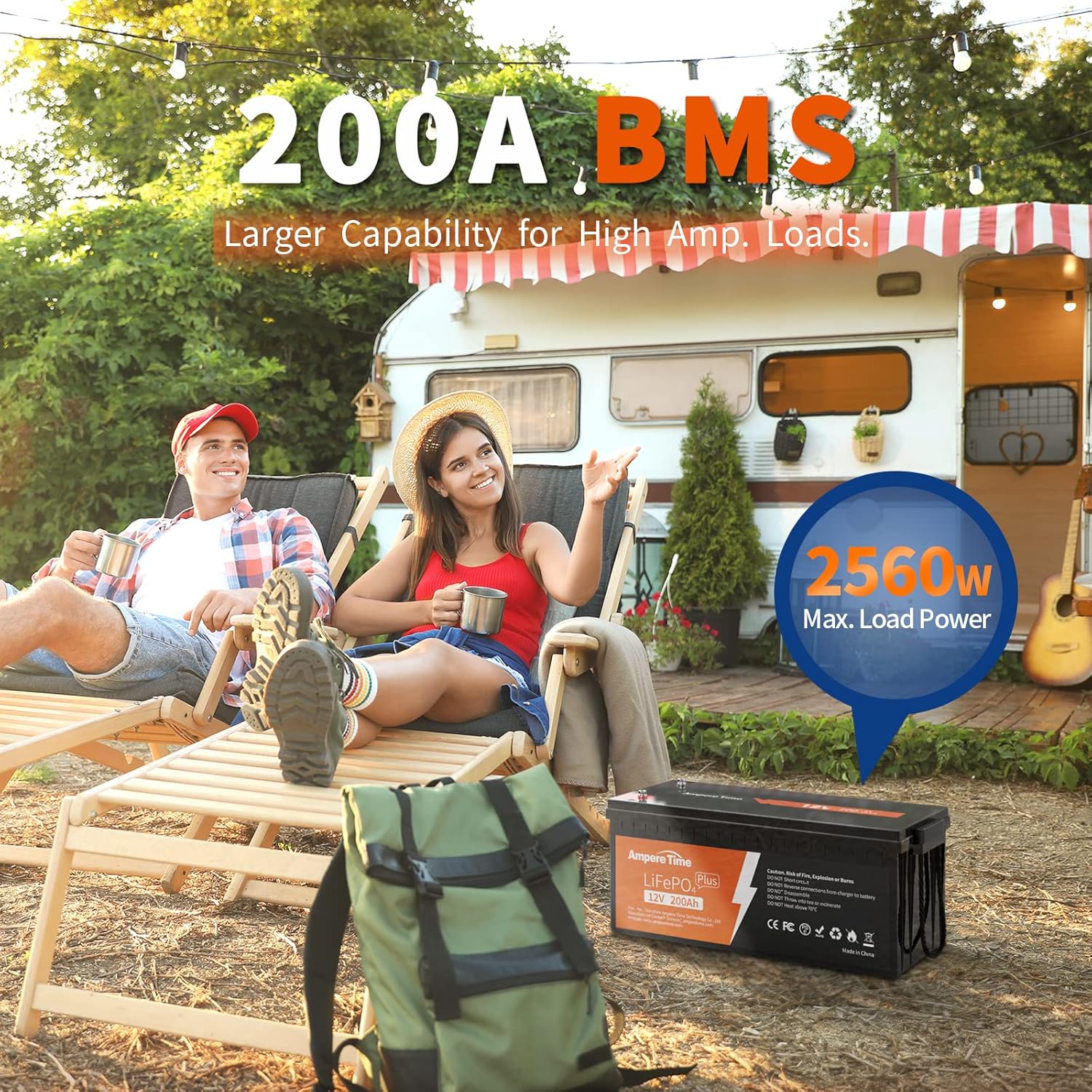 Ampere Time 12V 200Ah LiFePO4 Battery with 14.6V 20A Dedicated Lithium Battery Charger; Built-in 200A BMS, 4000+ Cycles, Perfect for RV, Solar, Marine, Overland, Off-Grid Application��