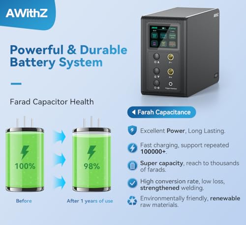 14.6 KW Capacitor Battery Spot Welder, AWithZ Spot Welder, 2-in-1 Automatic & Foot Pedal Two Modes Battery Farad Welding Equipment for 18650/LiFePO4 Lithium Battery Pack Building (P20B)
