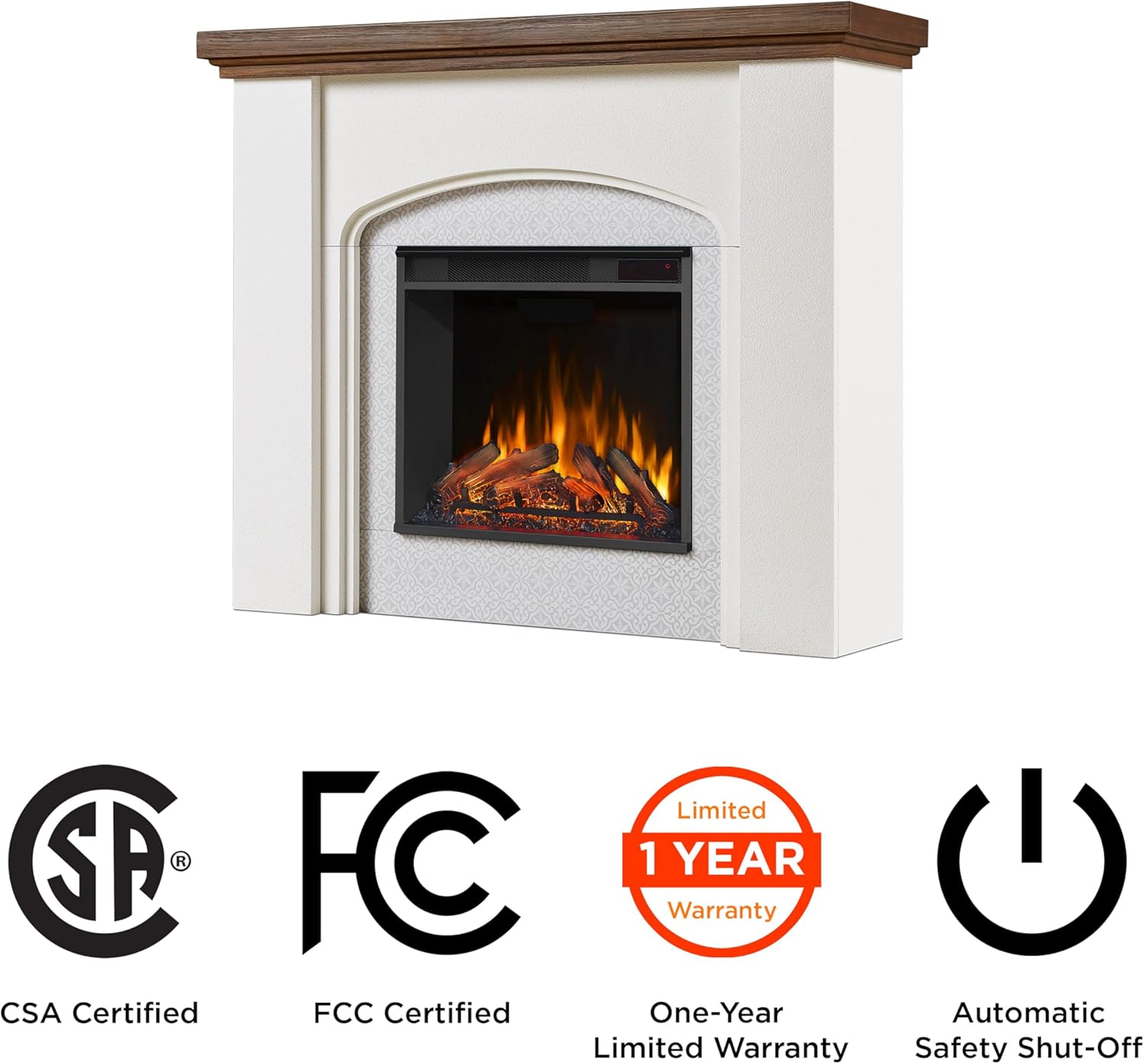 Real Flame Anika 49" Electric Fireplace with Mantel for Living Room or Bedroom, Replaceable Fireplace Insert Heater, Realistic Log and Flame Effect, Remote Control, Timer, White