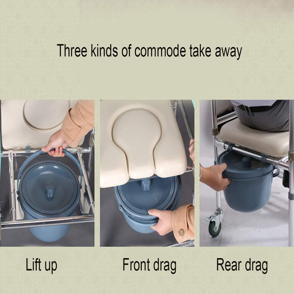 KOHARA Bedside Commode Chair, Folding Toilet Seat with Handles and Bucket for Adults Handicap Elderly and Pregnant Women Bathroom Wheelchair Adjustable Height