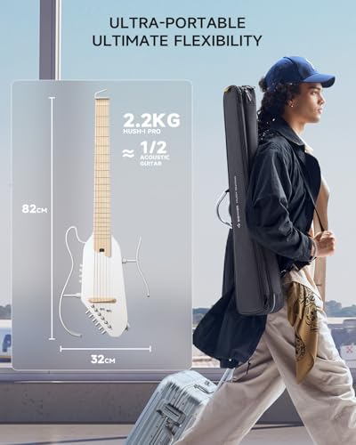 Donner Acoustic Electric Guitar HUSH I PRO Travel Guitar with Multiple Effect Modes Smart Guitarra Kit of Earphone, Gig Bag, Strap, Charging Cable