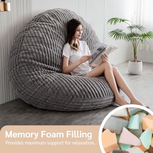 BYBYME 3 in 1 Bean Bag Chairs, Bean Bag Bed for Adults High-Density Foam Filling, Convertible Sofa Bed Faux Fur, Giant Bean Bag Chairs for Adults