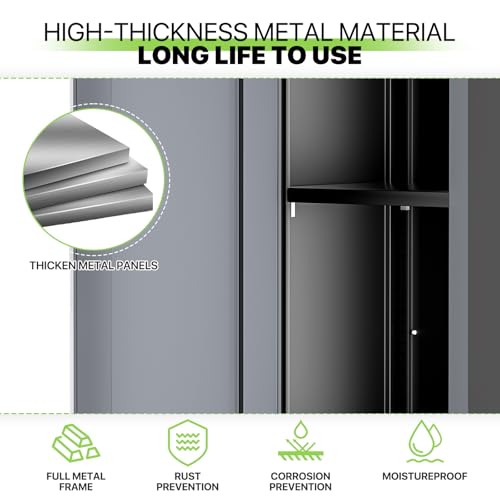 Magshion Metal Storage Cabinet, 72" Locking Storage Wardrobe Cabinet with Hanging Rod, Steel Storage Locker Closet with 4 Shelves for Home Office, Garage, Grey