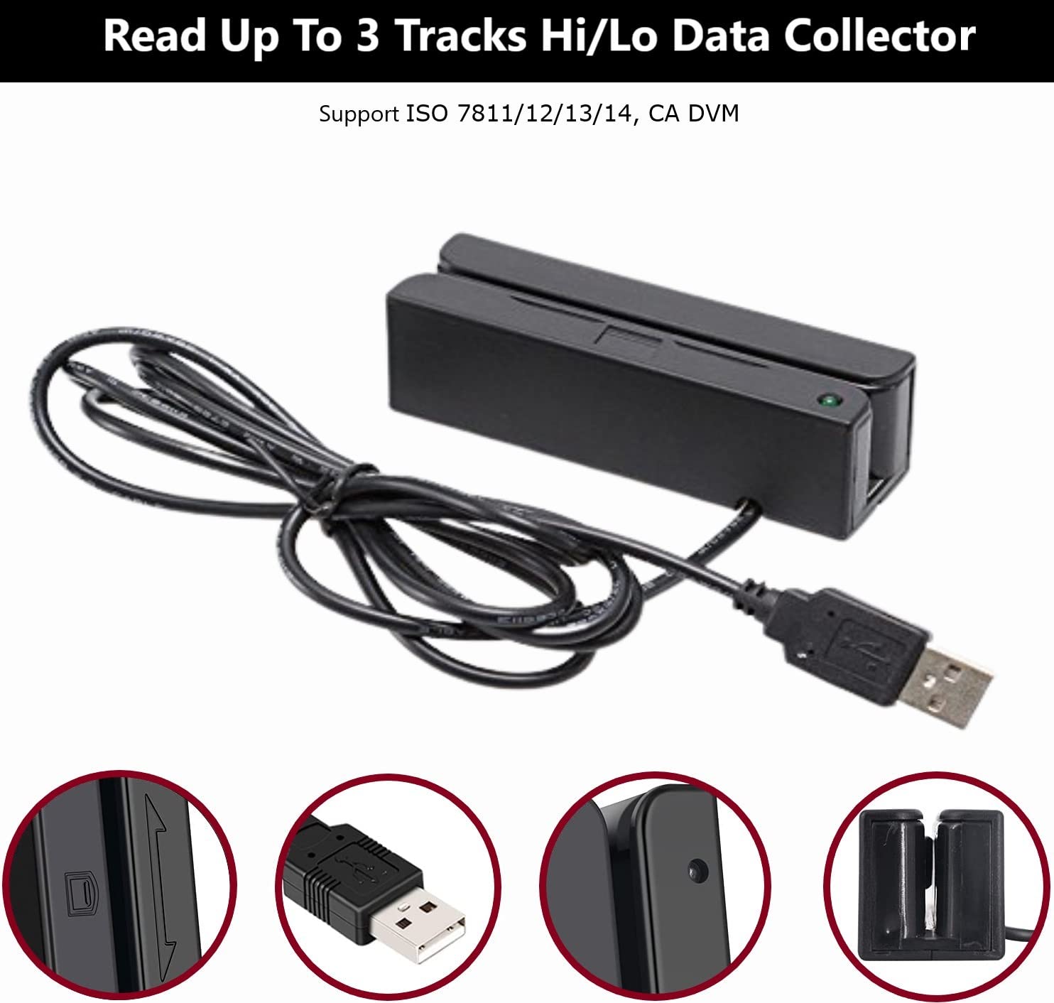 Posunitech Mini Msr100 Swipe Magnetic Credit Card Reader 3 Tracks Hi/Lo Data Collector, USB Msr Stripe Card Reader for Point of Sale (POS), Access Control, ID Verify