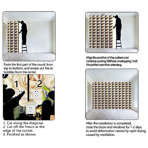 Cubicle Wallpaper Brown Wall Sticker Geometry Lattice Line Modern Home Decor No Extra Glue Needed (W) 118" X(H) 110"