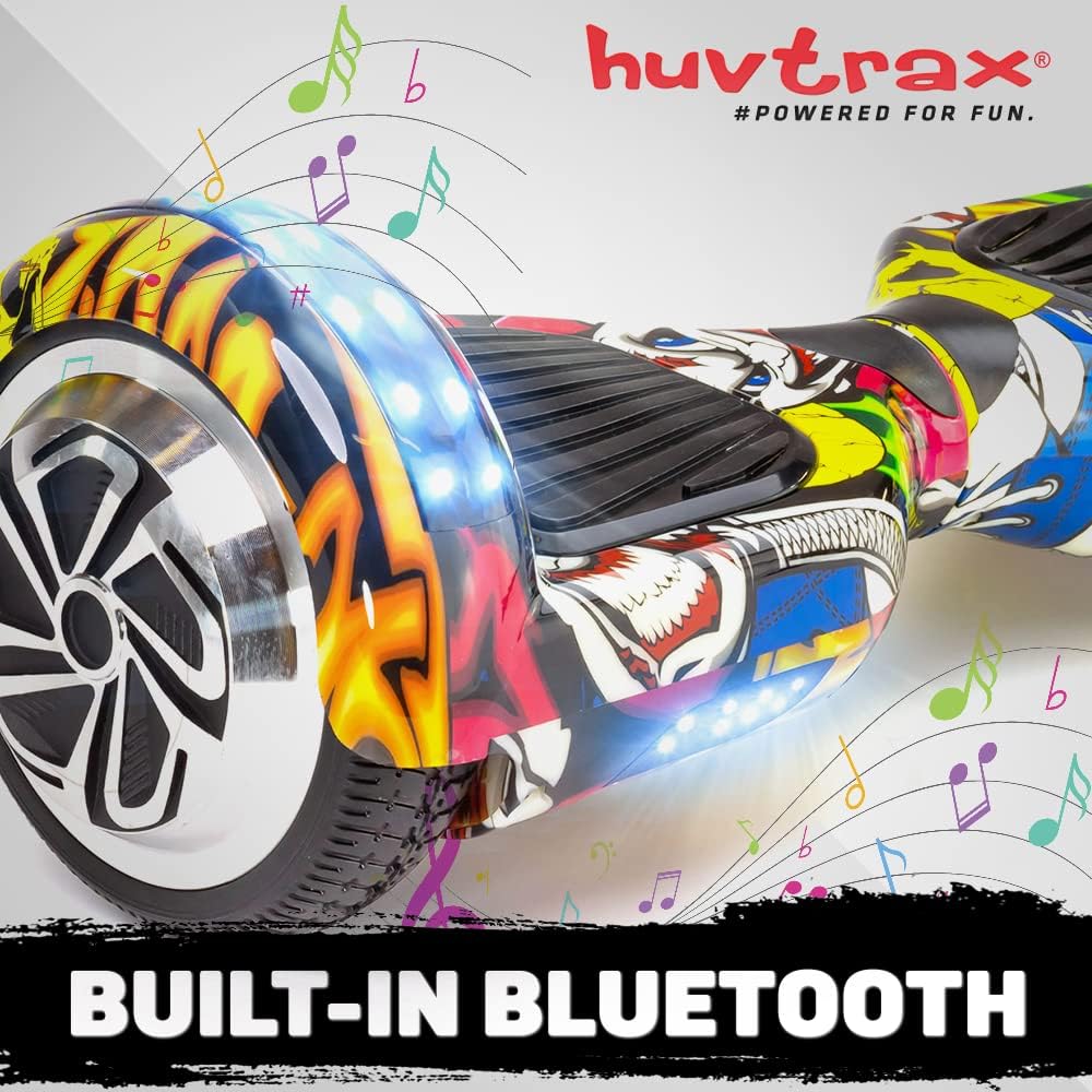 HUVTRAX Graffiti Hoverboard | Latest Model w/ Durable 6.5 Aluminum Wheels (NOT Plastic) Built-in Bluetooth & Speaker, Fun LED Lights, and Carrying Case
