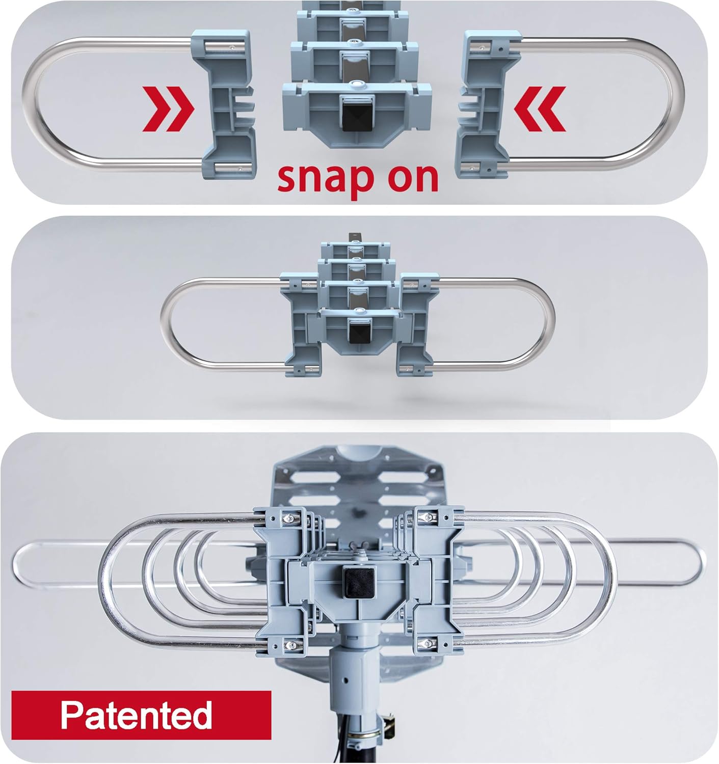 PBD Digital Outdoor TV Antenna, 150 Mile Motorized 360 Degree Rotation Support 2 TVs, Mounting Pole, 50FT RG6 Coax Cable, Wireless Remote Control, UHF/VHF, Snap-On Installation