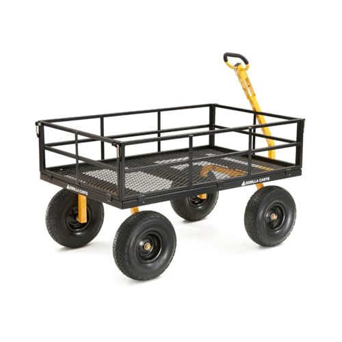 Gorilla Carts 1000 Pound Capacity Heavy Duty Steel Mesh Versatile Utility Wagon Cart with Easy Grip Handle for Outdoor Hauling and Gardening, Gray