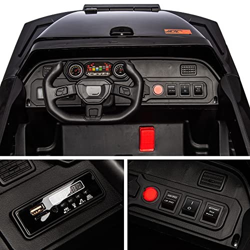 24V Electric Kid Car, 2-Seater Leather Seat Ride on Truck for Children, Kids Ride on Electric car, Ride on Car for Kids with High and Low Speed Bluetooth Music USB, 4-wheel Shock Absorb(Black)