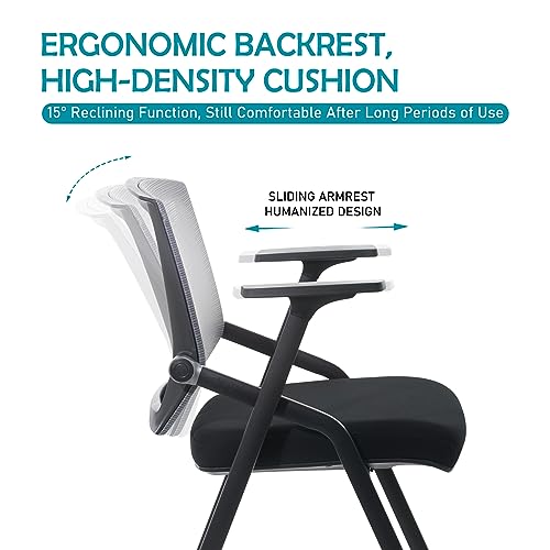 BLANEDUO Conference Room Chairs Sets, Folding Office Desk Chair with Lumbar Support and Sliding Armrest, Stackable Office Guest Chairs & Reception Chairs