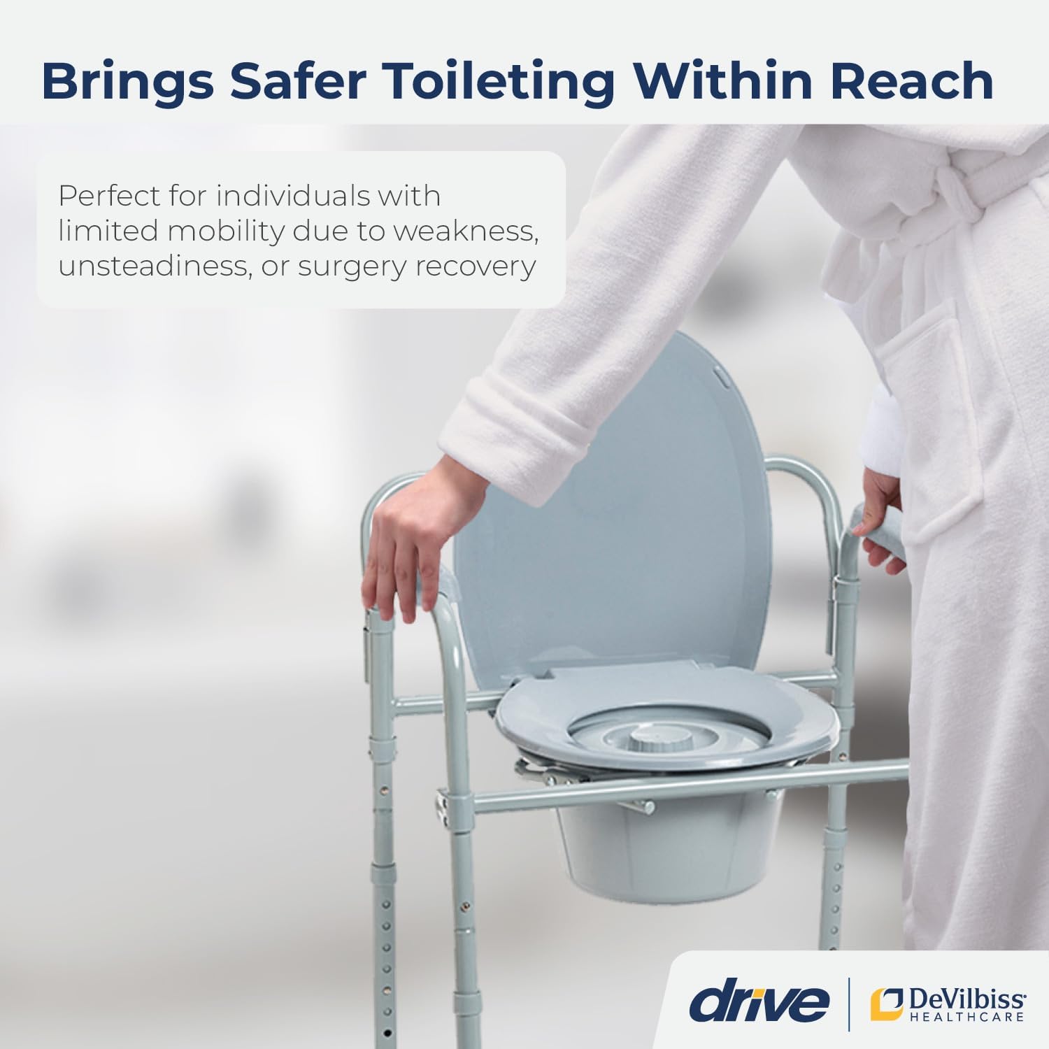 Drive Medical SSP118FA-SF Silver Sport 1 Folding Transport Wheelchair with Full Arms and Removable Swing-Away Footrest & 11148-1 Folding Steel Bedside Commode Chair