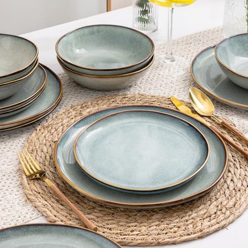 AmorArc Ceramic Dinnerware Sets,Handmade Reactive Glaze Plates and Bowls Set,Highly Chip and Crack Resistant | Dishwasher & Microwave Safe,Service for 8 Dishes Set (24pc)