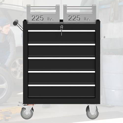 4-Drawer Rolling Tool Chest Toolbox,Tool Chest with Wheels,Tool Storage Cabinet with Locking System,Tool Box Organizer for Garage,Warehouse, Workshop (Black, 4-Drawers)
