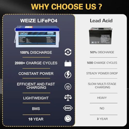 Weize 12V 100Ah TM LiFePO4 Lithium Battery, Built-in Smart BMS, Group 31 Deep Cycle Battery Perfect for Trolling Motor, RV, Solar, Marine, Overland/Van, and Off Grid Applications